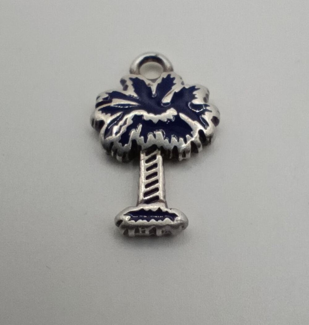 South Carolina Palmetto Tree Charm – Silver Plated Blue Enamel